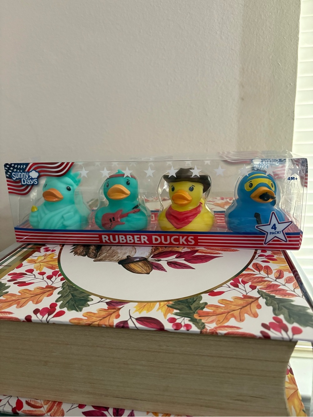 Sunny Days Patriotic Rubber Ducks 4-Pack - Yellow, Teal, Blue
